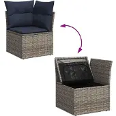 vidaXL 7-delige Loungeset met kussens poly rattan grijs