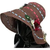 Dolce&Gabbana Bruin Brede Rand Bloemige Floppy Vrouwen Capello Hoed