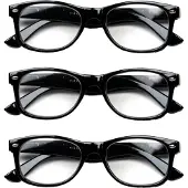 Melleson Eyewear Leesbril Wayfarer - Glans Zwart - +2.00 - 3 Stuks - Inclusief 3 Hoesjes