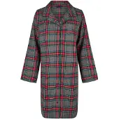 Happy Shorts Dames nachthemd lange mouw flanel rood/grijs geruit