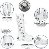 New rock M-272-C69 kniehoge witte leren gothic laarzen