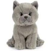 Living Nature Kat knuffel - Britse korthaar - grijs - pluche - 16 cm - poes knuffeldier