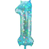 Folat - Folieballon Cijfer 1 Galactic Aqua - 86 cm