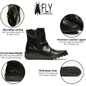 Fly london Dames Zwart MON944 Leren Wedgesleekte Enkellaarsjes Met Ritssluiting Chelsea Laarzen