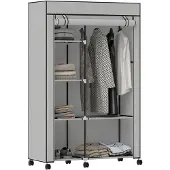 HOMCOM Stoffen kledingkast - Staal - 103x43x162,5cm - Lichtgrijs