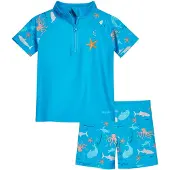 Playshoes UV-bescherming 'Sea Animals' turquoise / lichtblauw / lichtgrijs / oranje