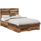 vidaXL Bedframe met lade met opslag Oudhout 120 x 190 cm Bewerkt hout