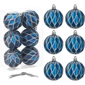 Springos Kerstballen | 6 Stuks | 12 cm | Blauw/Zilver