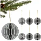 Springos Kerstbal | Papier | 8 Cm | 3D | Grijs | 6 Stuks