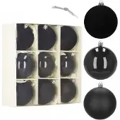 Springos Kerstballen | 9 Stuks | 8,5 cm | Zwart