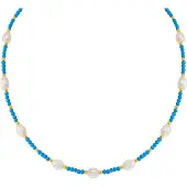 CO88 Collection 8CN-26487 – Kralenketting Turquoise & Parel – Goudkleurig – Natuurstenen Ketting