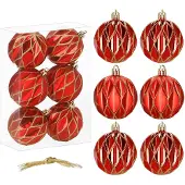Springos Kerstballen | 6 Stuks | 12 cm | Rood/Goud