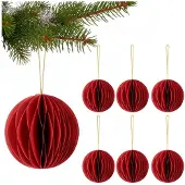Springos Kerstbal | Papier | 8 Cm | 3D | Rood | 6 Stuks