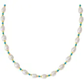 CO88 Collection 8CN-26488 – Kralenketting Parels & Turquoise Kralen – Goudkleurig – Dames Sieraad