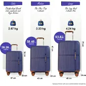 Infinity Leather Harde schaal marineblauwe sterke koffer met 8 wielen, handbagage, vakantiekoffer