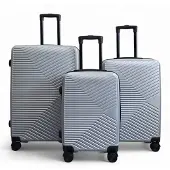 Infinity Leather Harde zilveren koffer, robuuste 8-wiel handbagagekoffer