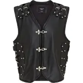 Infinity Leather Heren zwart biker leren vest met metalen gespen - Pinetown