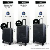 Infinity Leather Harde zwarte koffer, robuuste 8-wiel bagage, handbagagetas
