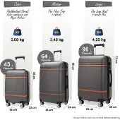 Infinity Leather Hardshell Charcoal Black Cabine Kofferset Robuuste ABS Lichtgewicht Bagage Vakantietas