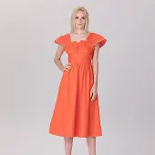 Smart & Joy Jurk met ruches en vierkante decolleté