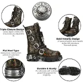New rock M-591-C62 halfhoge zwarte vlammen leren metallic gothic laarzen