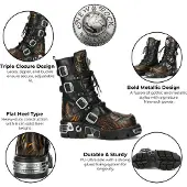 New rock M-591-C58 halfhoge zwarte vlammen leren metallic gothic laarzen