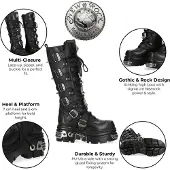 New rock M-161-C10 kniehoge zwarte leren spikes gothic laarzen