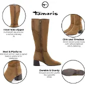 Tamaris Dames Camel Bruine Leren Kniehoge Hak Rijlaarzen