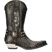 New rock zwart lederen cowboylaarzen met studs - M-7928-S1