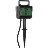Brennenstuhl stekkerdoos buiten, Buitenstopcontact 4-voudig met grondpen, weerbestendig kunststof (waterdichte behuizing - 1,4 m kabel), zwart