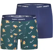 Happy Shorts Boxershorts 'Christmas' navy / lichtbruin / donkergroen