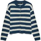 Vero Moda Gebreid vest 'VMGOLD' blauw denim / wit