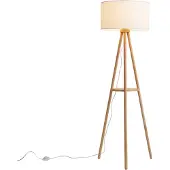 QAZQA Scandinavische vloerlamp hout met stoffen kap wit - Lou