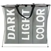 Ikonka Wasmand - 3 vakken - grijs - 65 x 58 x 36 cm - 130L - oxford stof - draagbaar - waterdicht
