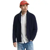 Gant Vest Donkerblauw gebreid omgeslagen kraag knopen