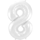 Folat - Folieballon Cijfer 8 Wit Metallic Mat - 86 cm