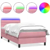 vidaXL Boxspring met matras en LED fluweel roze 80x220 cm