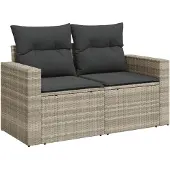 vidaXL - Tuinbank - 2-zits - met - kussens - poly - rattan - lichtgrijs