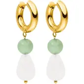 Purelei Oorbellen goud / jade groen / parelwit