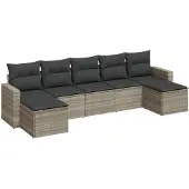 vidaXL 7-delige Loungeset met kussens poly rattan lichtgrijs