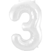 Folat - Folieballon Cijfer 3 Wit Metallic Mat - 86 cm