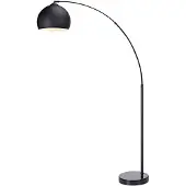 Teamson Home Arquer Booglamp - Zwart Lampenkap - Zwart Marmer Baseren - 170 cm hoog