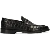 Manfield Zwarte leren croco loafers | Maat 45