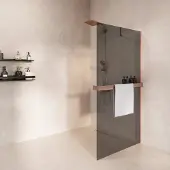 Saniclear Oblique inloopdouche 80cm met handdoekhouder en rookglas geborsteld koper