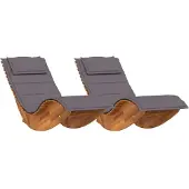 vidaXL Ligstoel met kussen 2-persoon 2 pcs Bruin Massief Acacia Hout