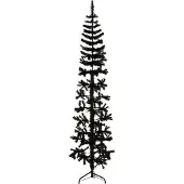 vidaXL Kunstkerstboom half met standaard smal 210 cm zwart