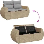 vidaXL Tuinbank Set met opslag 11 pcs Beige Poly rattan