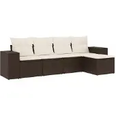 vidaXL 5-delige Loungeset met kussens poly rattan bruin