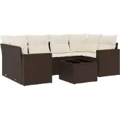 vidaXL 7-delige Loungeset met kussens poly rattan bruin