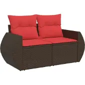 vidaXL 7-delige tuinbankset met kussens, bruin polyrotan